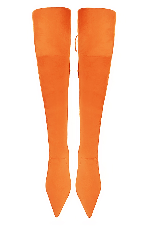 Apricot orange women's leather thigh-high boots. Pointed toe. Very high spool heels. Made to measure. Top view - Florence KOOIJMAN